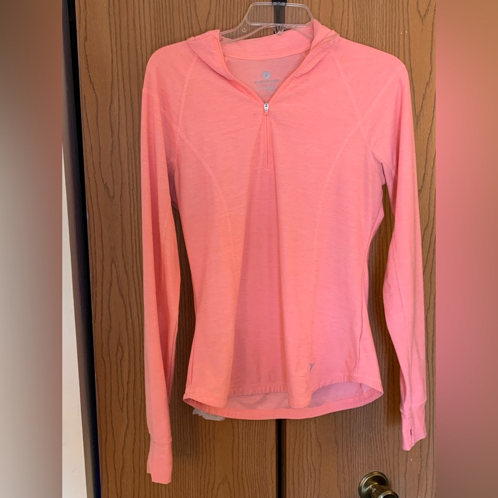 Pink athletic quarter zip with thumb holes